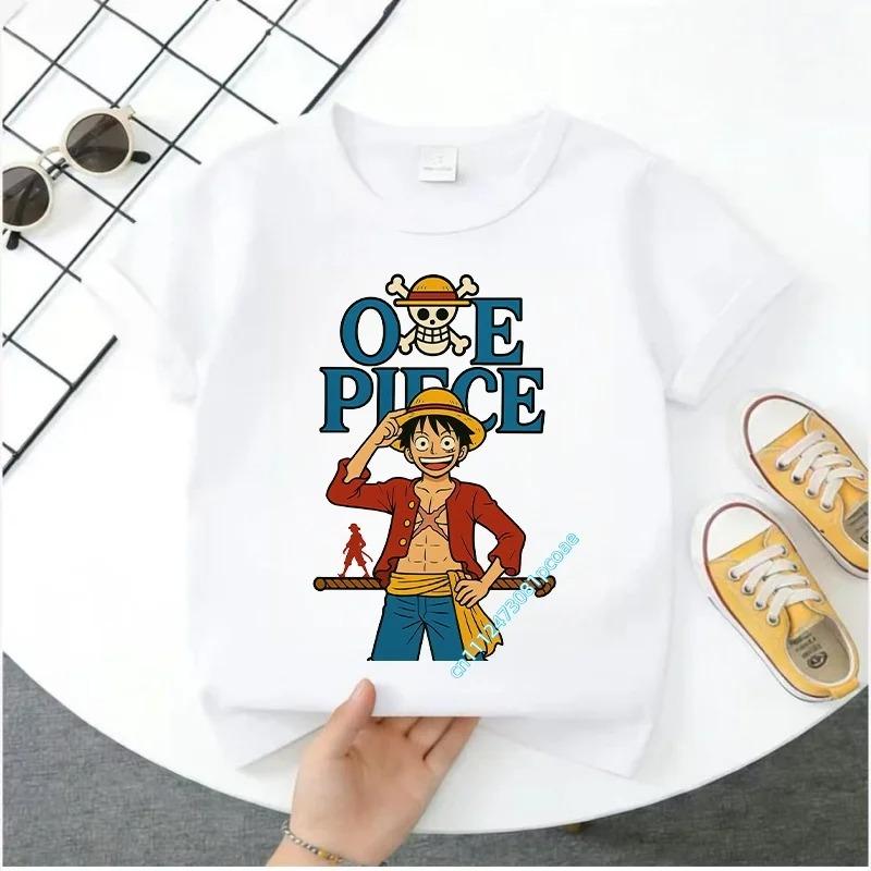 2026 One Piece Boys' Sweatshirt - Children's Short Sleeve Casual Top - Summer Cartoon Print