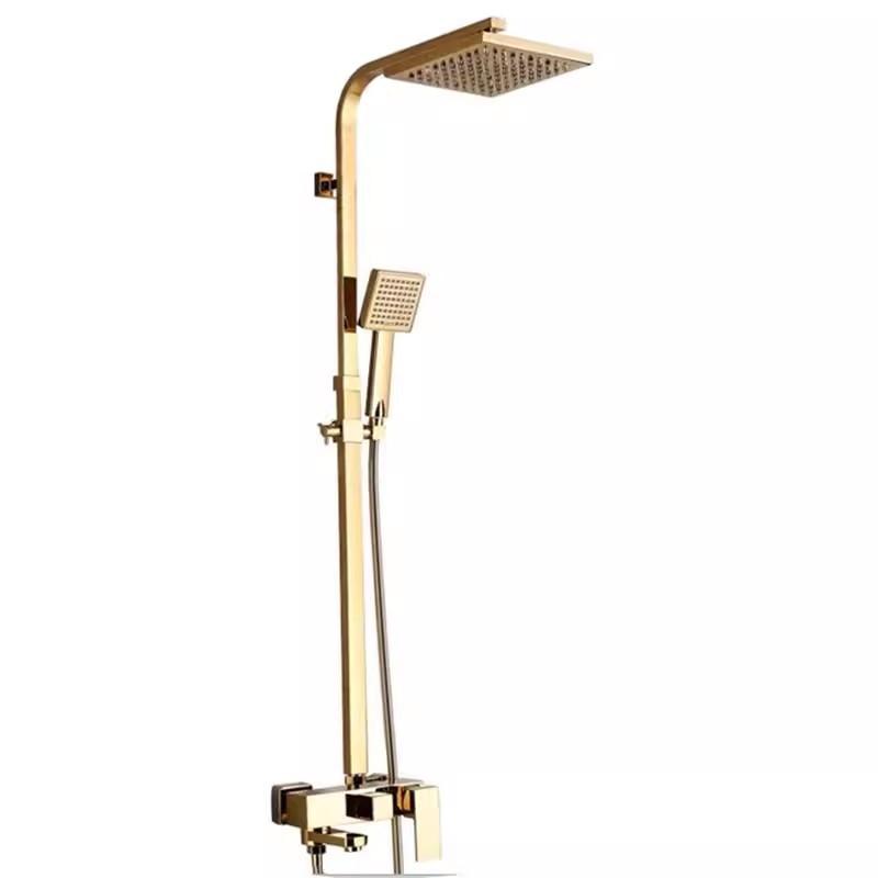 Tuqiu Luxury Gold Bathroom Shower Faucet Set Brass Bathtub Faucet  With Square Rainfall Shower Head  Wall Mounted