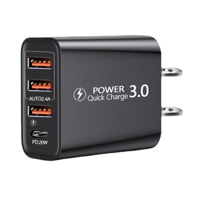 USB Wall Charging,4 Port Fast USB & USB C Charging Block,Charging Station Hubs Block Power Strips Adapter Plug