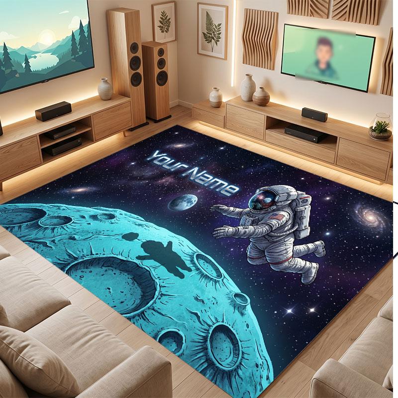 Space Cosmic Theme Crystal Velvet Floor Rug Personalized Custom Name Text Warm Carpet Home Decoration