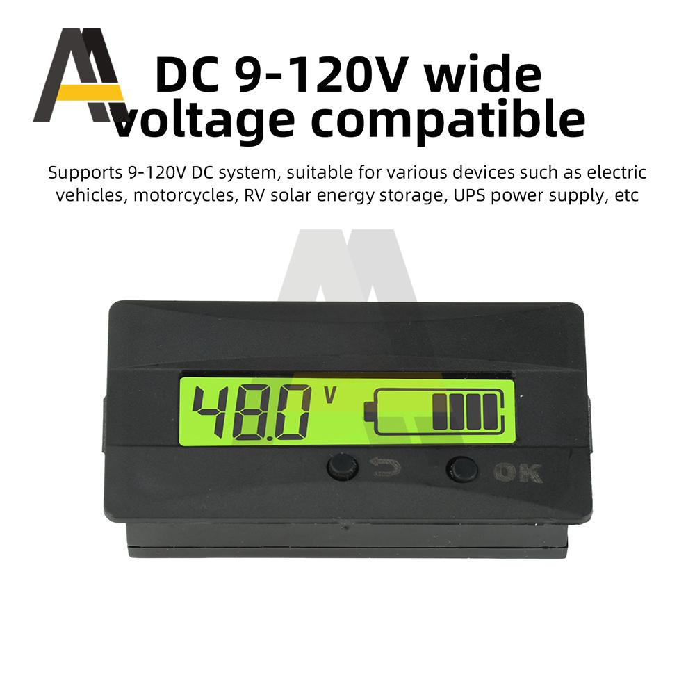 Universal LCD Battery Voltage Level Indicator for Motorcycle RV Solar Power 9-120V Wide Range with Smart Compatibility