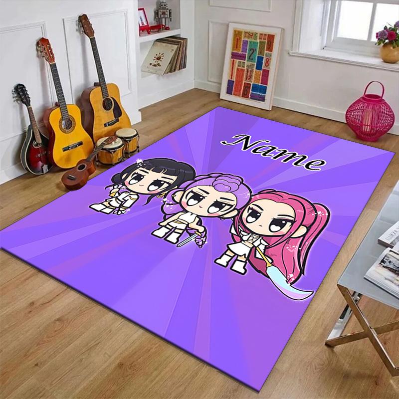 Benutzerdefinierte KPop Dämonenjäger Matte Personalisierter Name, Waschbarer Polyester-Eingangsteppich für den Innenbereich, Geschenk für Weihnachten, Ostern, Thanksgiving Day