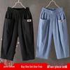 Women's Plus Size Cotton Linen Capri Pants - Elastic Waist, Loose Fit, Small Leg, Versatile Casual Summer Harem Style
