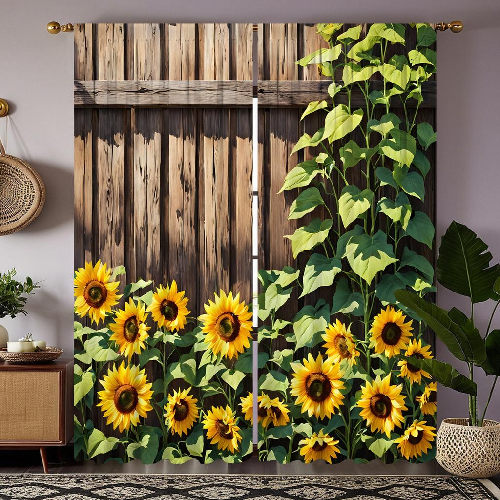 2 Stück HD Sommer Sonnenblume Holztür Dekovorhang Gelber Dekovorhang Gelber digital bedruckter Vorhang Heimdekorat