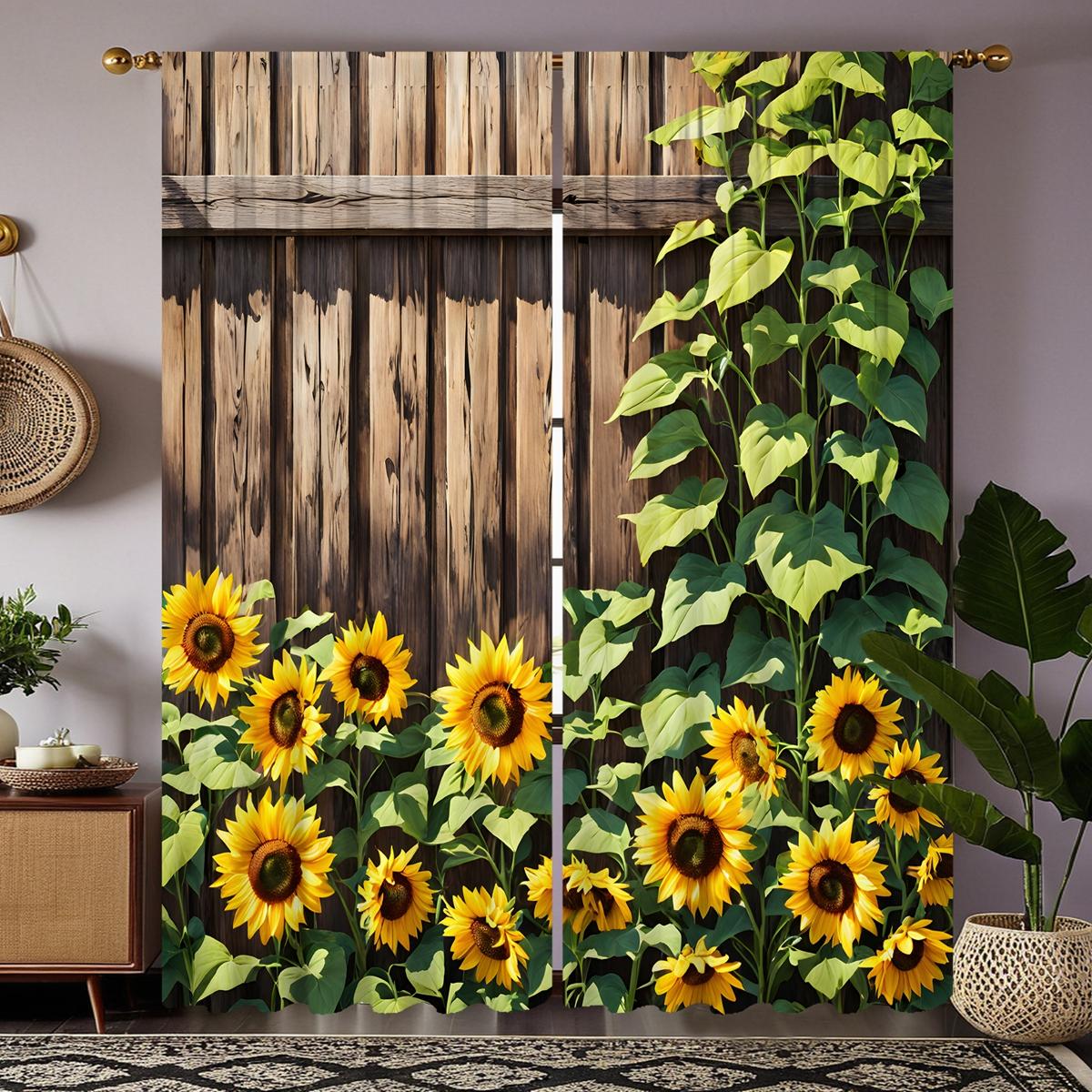 

2 шт. HD летний подсолнух деревянная дверь декоративная занавеска Желтая декоративная занавеска Желтая цифровая печать занавеска для дома декор W52H63inchW132H160cm