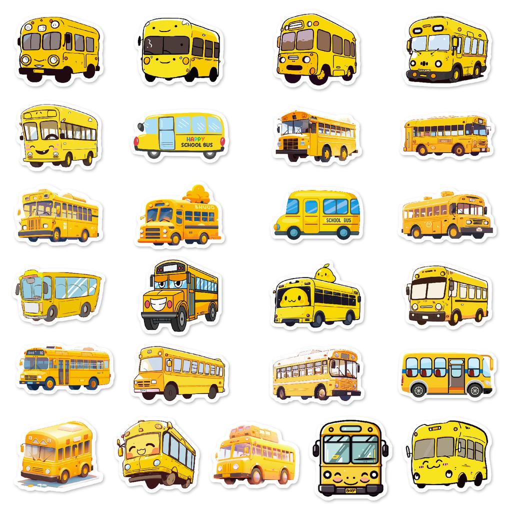 50PCS Cute Cartoon School Bus Stickers, Waterproof Decorative Decals for Phone Notebook