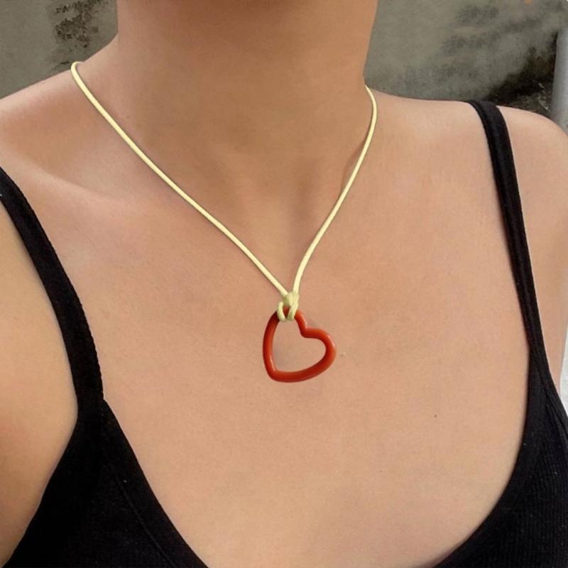 Sweet Hollow Heart Pendant Necklace Party Jewelry Fashion Statement Choker Simple Colorful Cord Collar Necklace