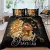 3pcs Duvet Cover Set, Golden Powder Butterfly African American Black Girl Print Bedding Set, Soft Comfortable Duvet Cover