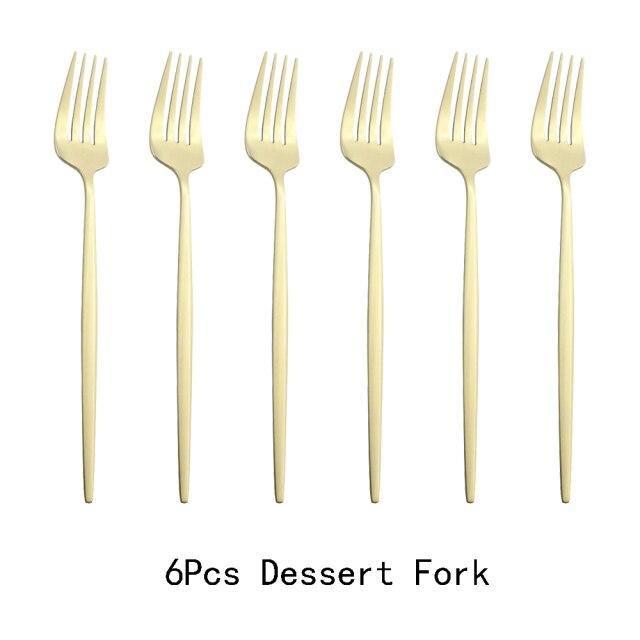 6pcs/Set Black Gold Dessert Fork Set Mirror Stainless Steel Colorful Fork Set Tableware Cutlery Set Home Party Kitchen Tableware