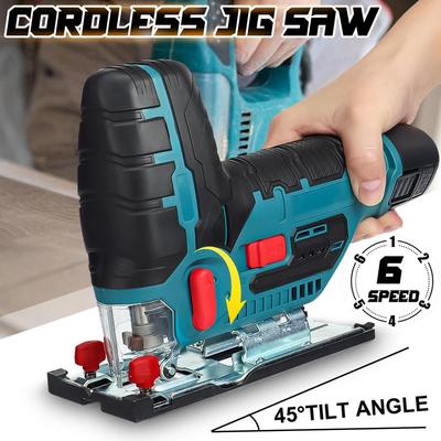 12V 5600RPM 70mm 6 Speed Adjustable Woodworking Power Tool 45 Degree Tilt AnglePortable Cordless Jig Saw Electric Jigsaw