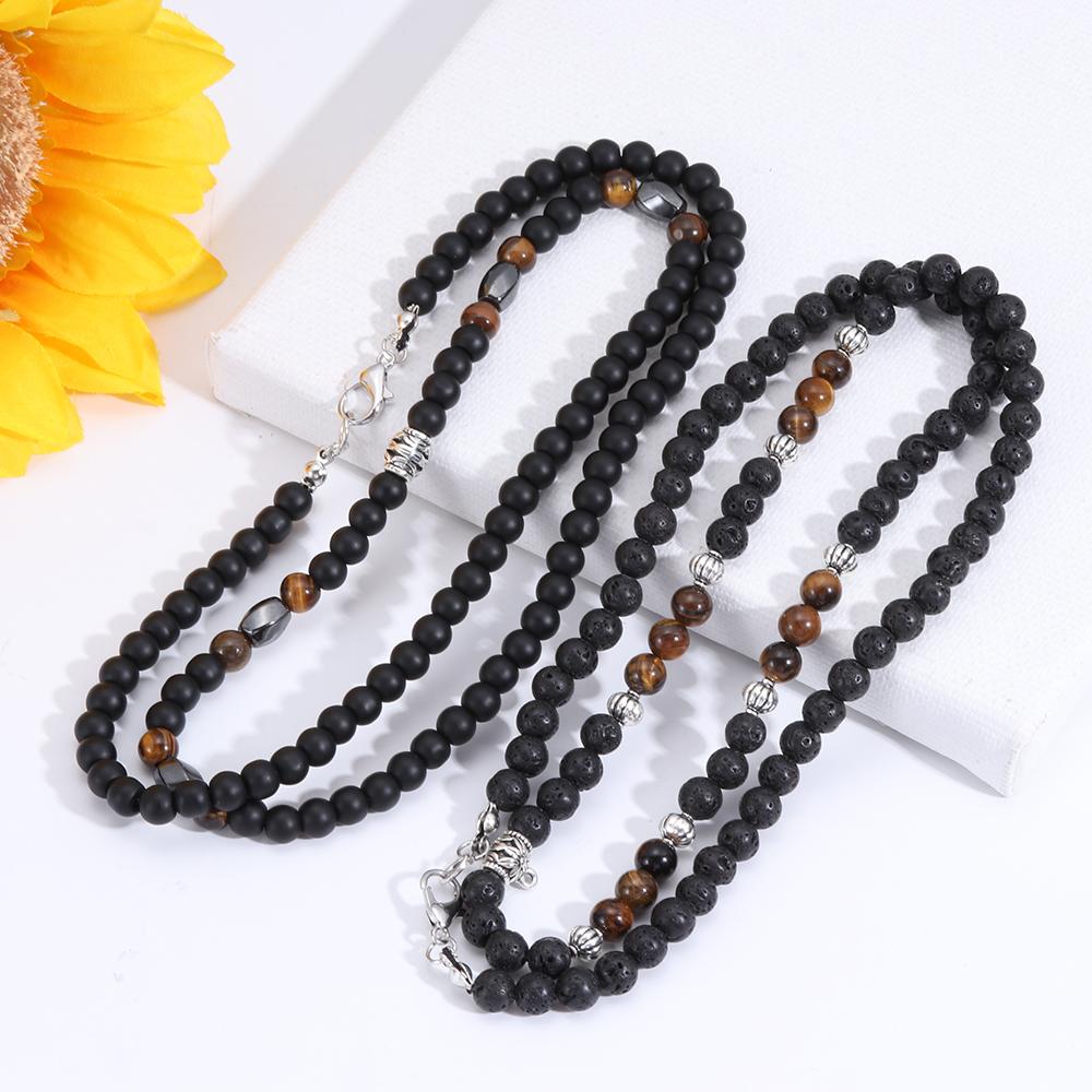 Hot Sale Jewelry Reiki Hematite Stone Healing Balance Volcanic Rock Bead Necklace