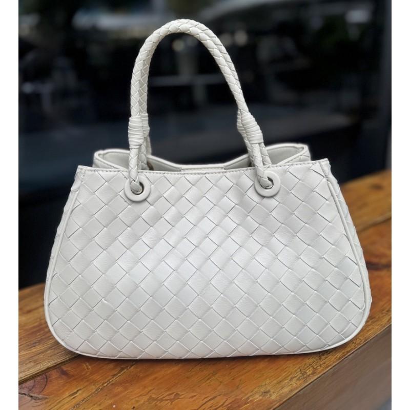Genuine Lamb Leather Woven Tote Bag Women Small Crossbody Handbag Daily Use Office Commute Fashion Accessory