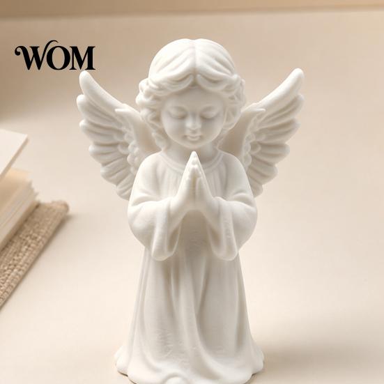 Praying Angel 3D Print Sculpture Printed Statue, Elegant Matte White Cherub Figurine with Detailed Waterproof Anti-fade Figure Wings, Durable