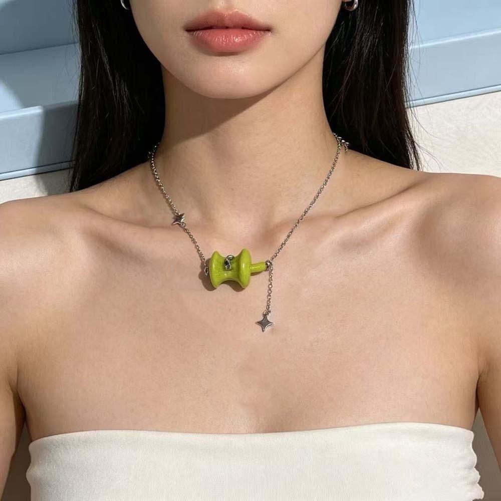 Layered Green Fruit Choker Enamel Sweet Dainty Chain Fairycore Piece Stud Earrings Dating