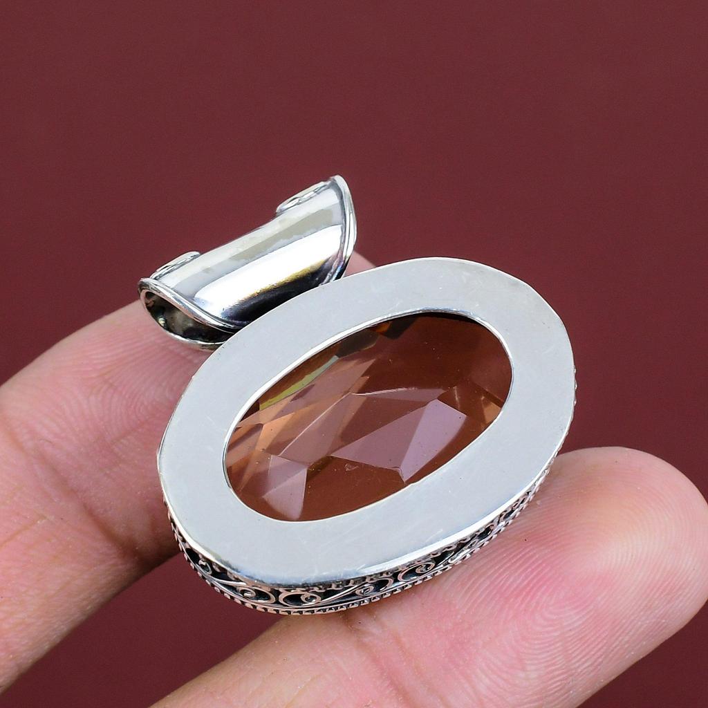 Faceted Morganite Pendant Genuine Gemstone Pendant 925 Sterling Silver Pendant Handmade Boho Pendant Vintage Design Jewelry Gifts For Mother