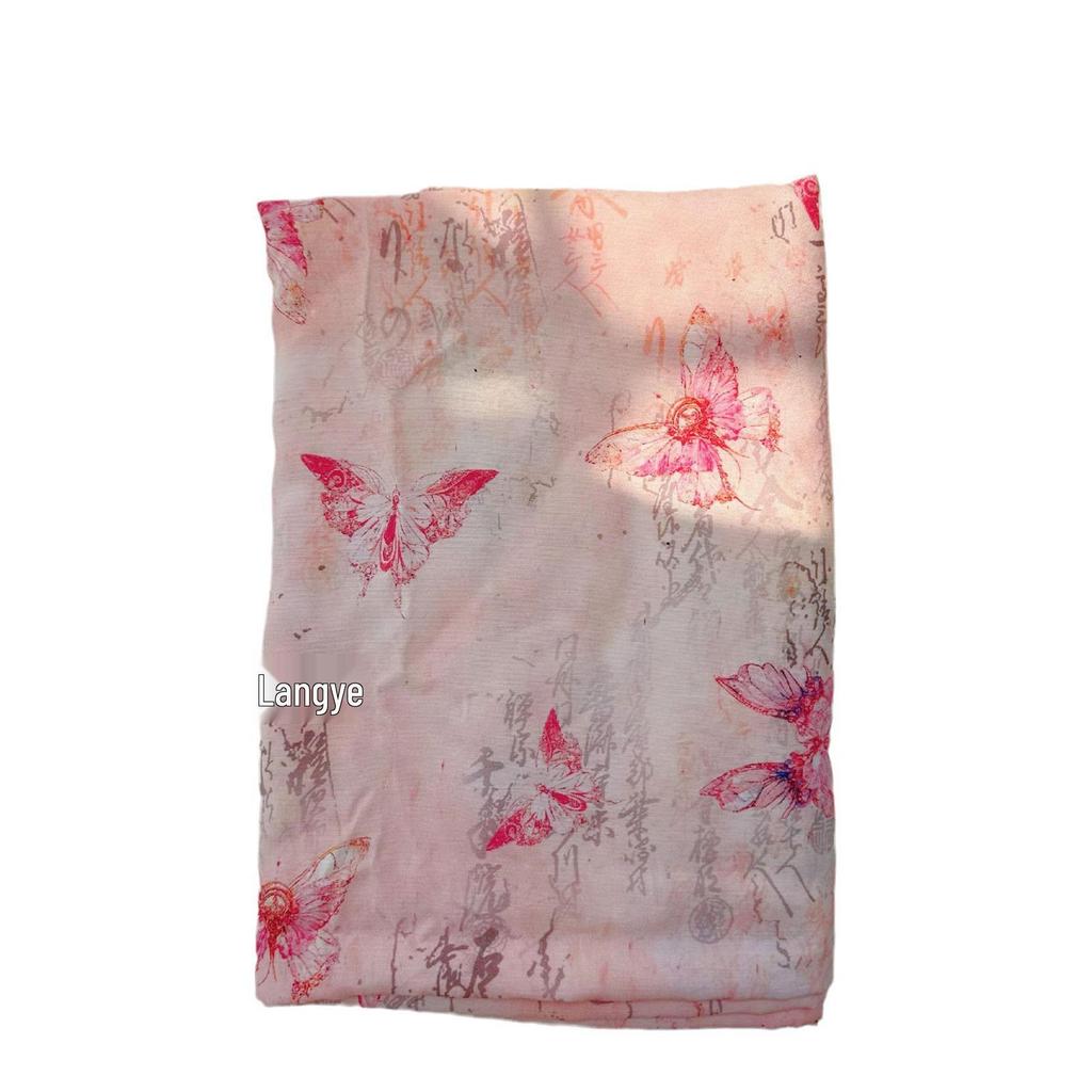 Tencel Ramie Butterfly Print Fabric: Chinese Style Cheongsam Dress & Hanfu Apparel.