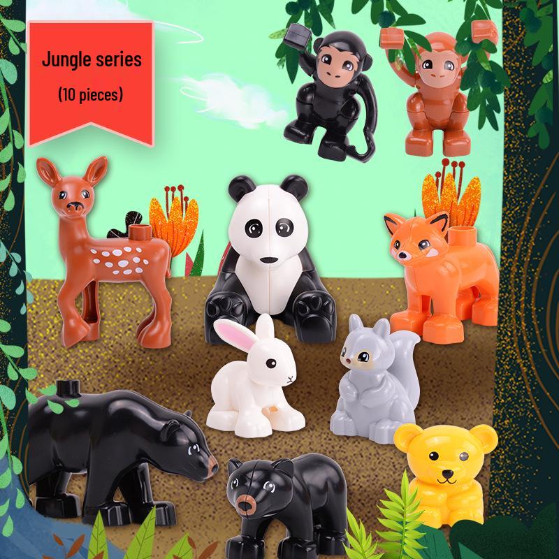 Compatible LEGO Large Building Blocks & Animal Accessories: Dinosaur, Crocodile, Tiger, Giraffe, Chicken, Dog, Cat.