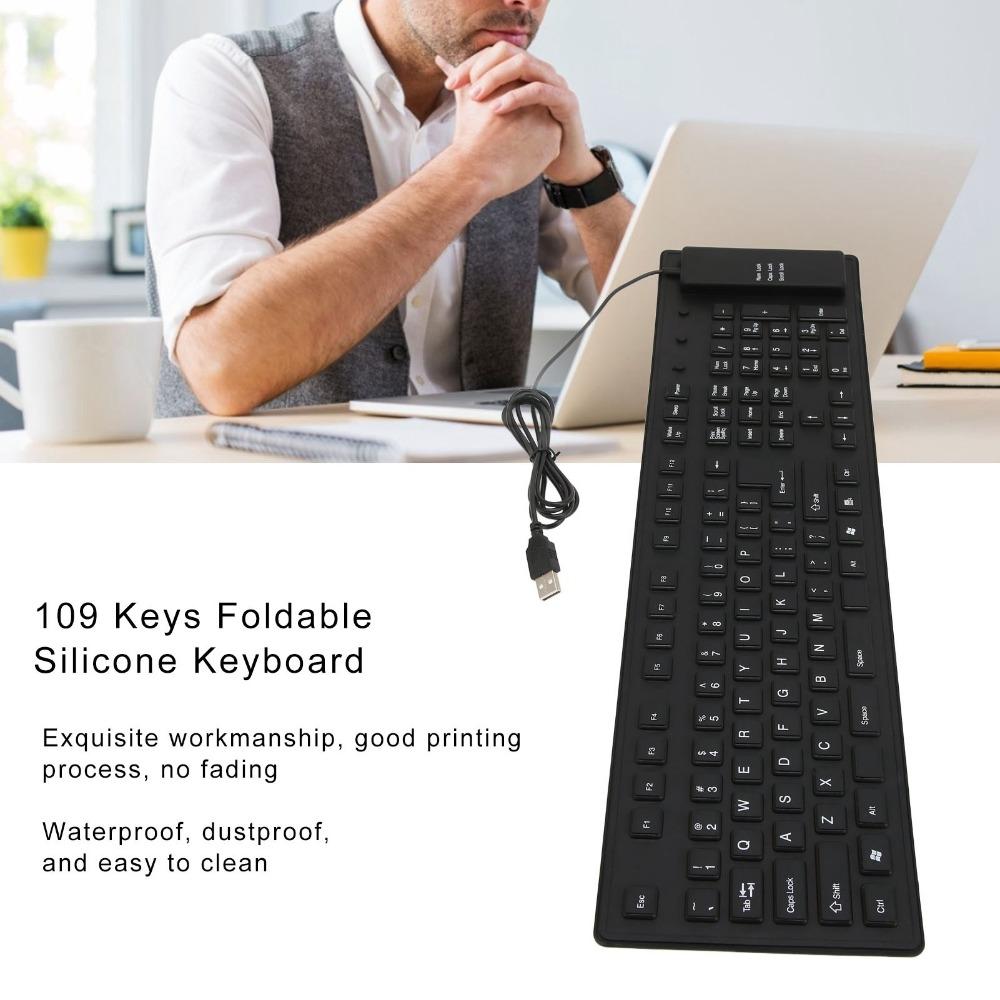 Waterproof USB Wired Keyboard 109 Keys Foldable Keyboard Portable Flexible Keyboard Desktop Laptop