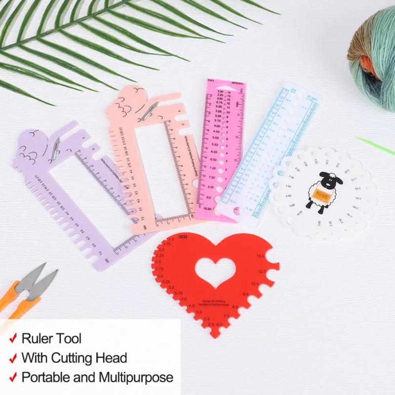 Portable Sheep Head Gauge Ruler With Scissor Practical Knitting Needles And Crochet Hook Gauge MM Ruler Tool