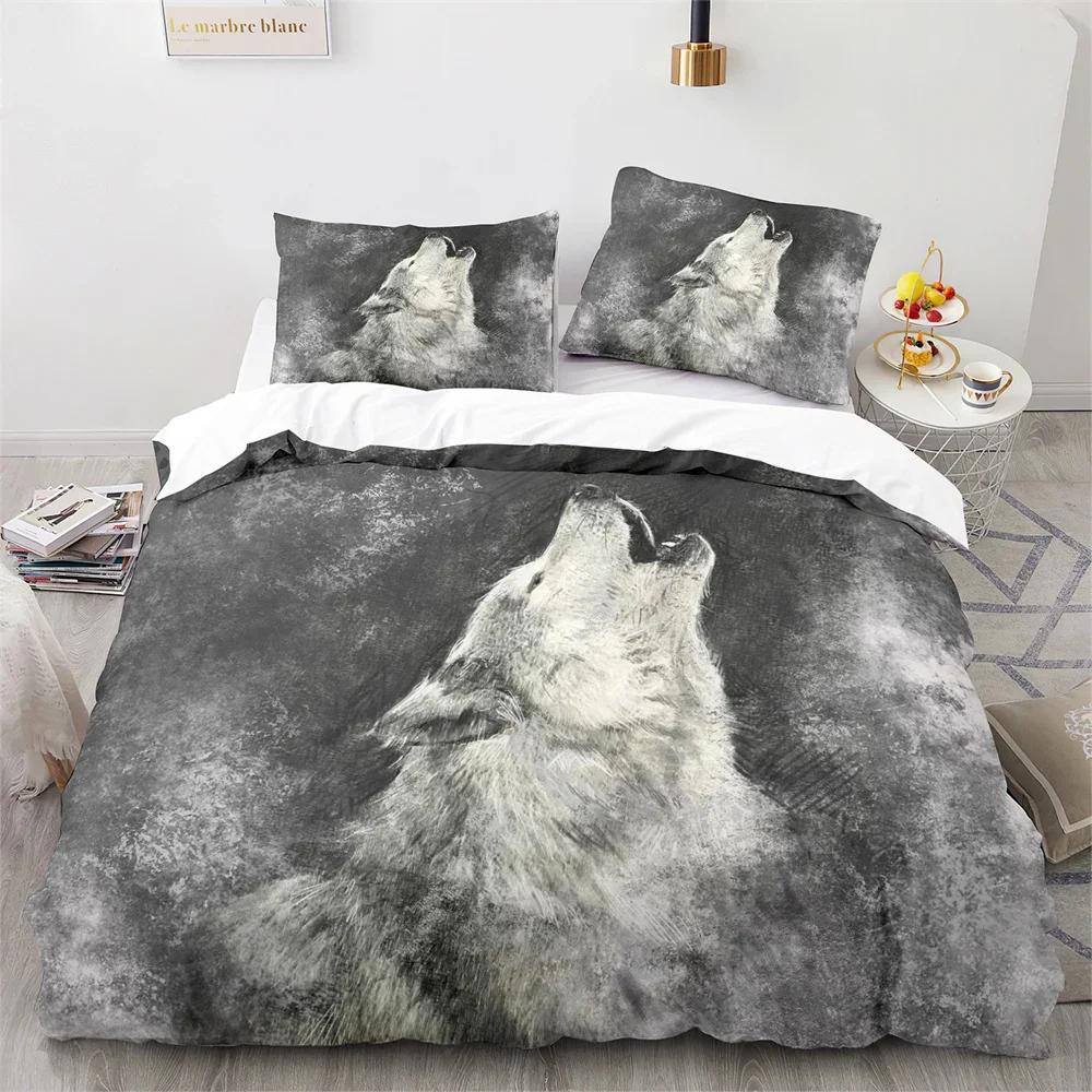 Wolf Duvet Cover King Queen Size Black White Wild Animal Bedding Set for Kids Teens Adults Wildlife Soft Polyester Quilt Cover