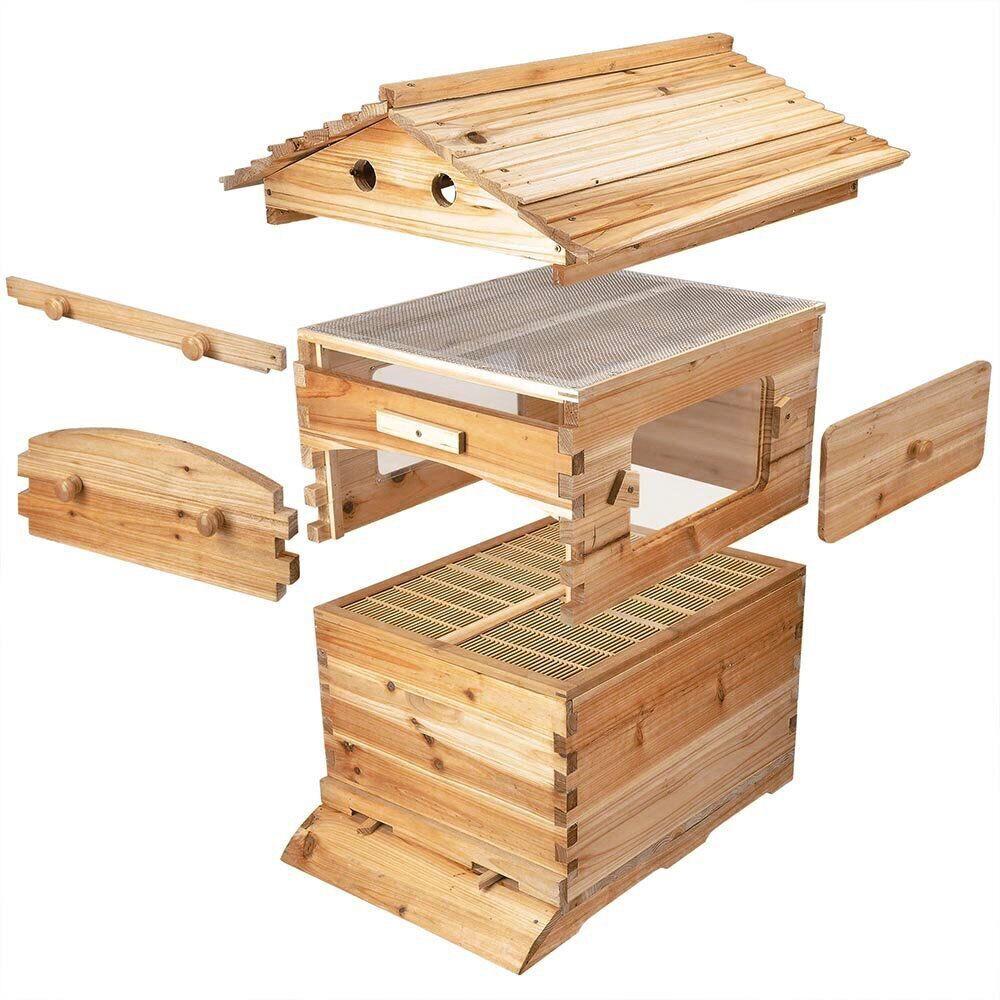 Premium Fir Wood Beekeeping Kit: Waxed, Self-Draining Beehive with Honey Flow Comb, Individually Packaged.