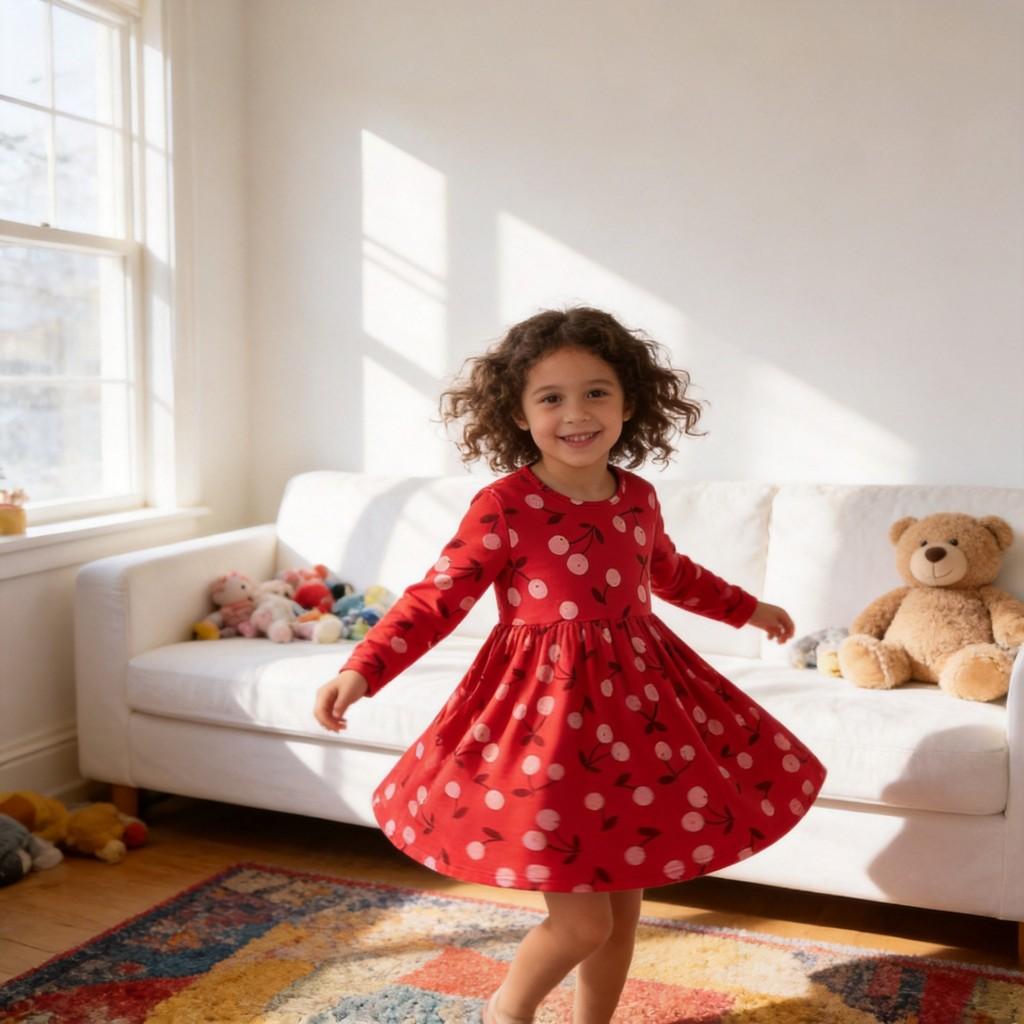 Girl Autumn Cotton Long Sleeve Princess Dress With Animal Cartoon Pattern For Kids