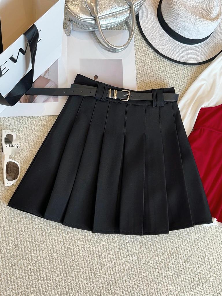 Women's College Style Gray A-Line Pleated High Waist Skirt - Spring/Summer 2026