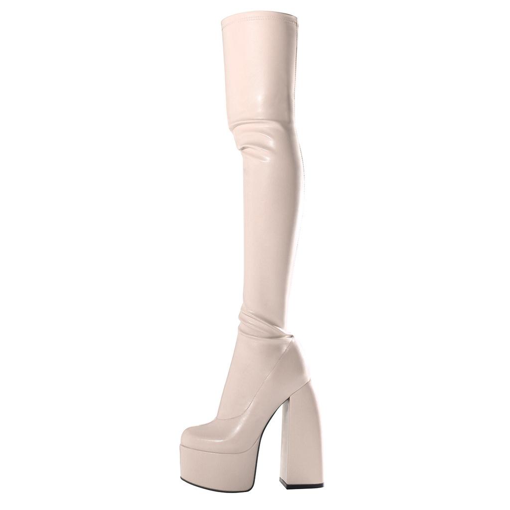 Sexy Dijlaarzen Dames Blok Dikke Hoge Hakken Merk Feest Platform Over de Knie Laarzen Vrouwelijke Straatschoenen Vrouw Botas Femininas