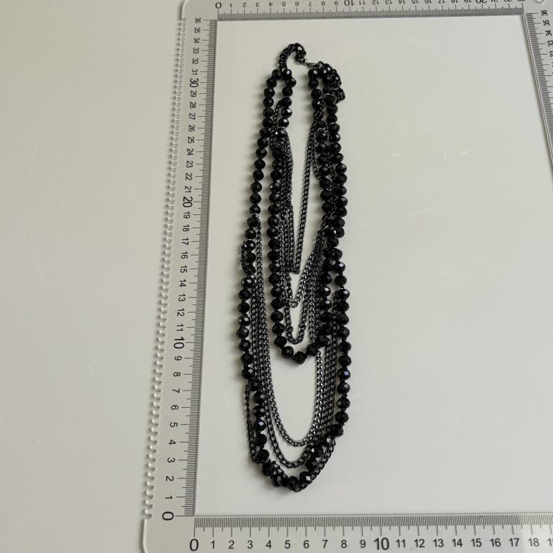 Elegant Dark Multi-Layer Bead Chain Necklace - Women's Fashion Layered Choker Clavicle Chain