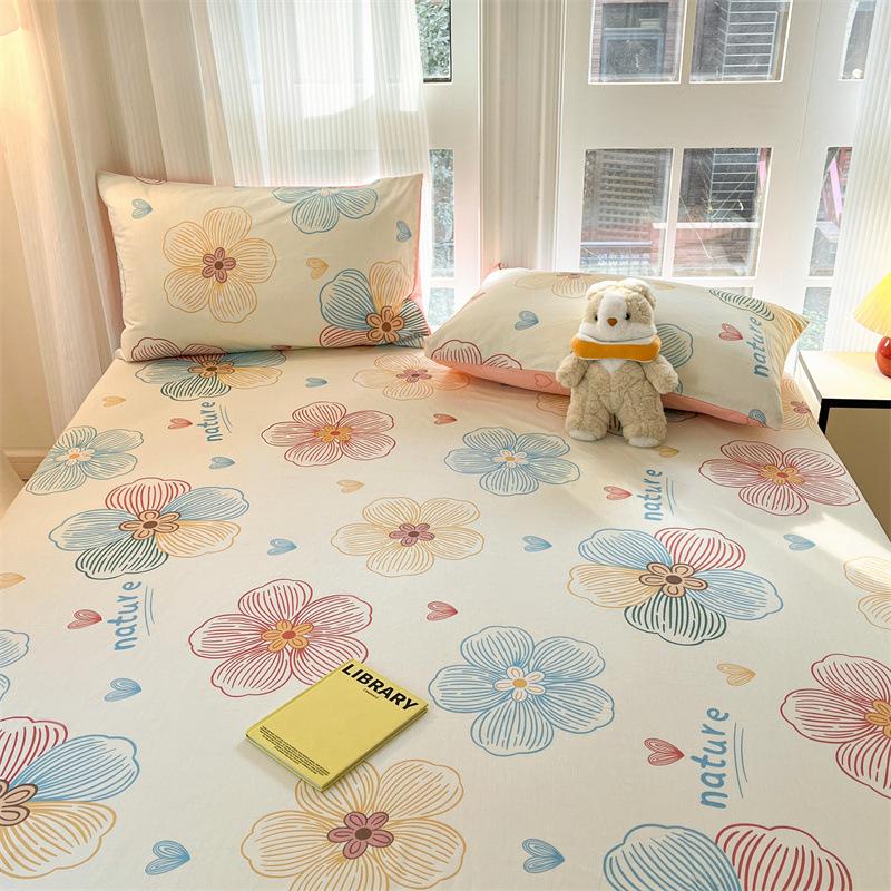 New Cotton Fitted Sheet Single Piece Printed Design Home Bedroom Fitted Sheet All-inclusive Anti-slip Bed Sheet