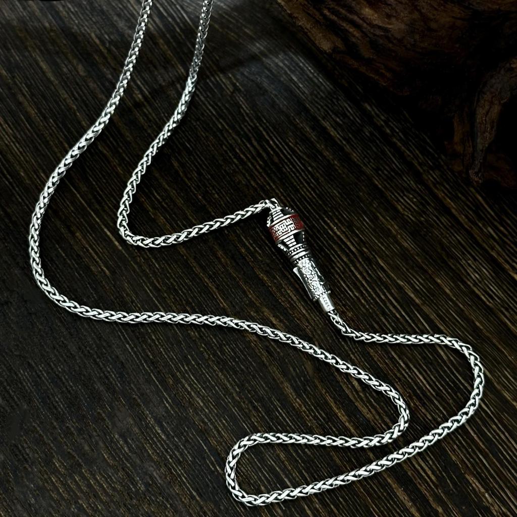 S925 Sterlingsilber Taoistisches Zinnober-Talisman-Halskette, Retro Unisex-Design mit vielseitiger Chopin-Kette.