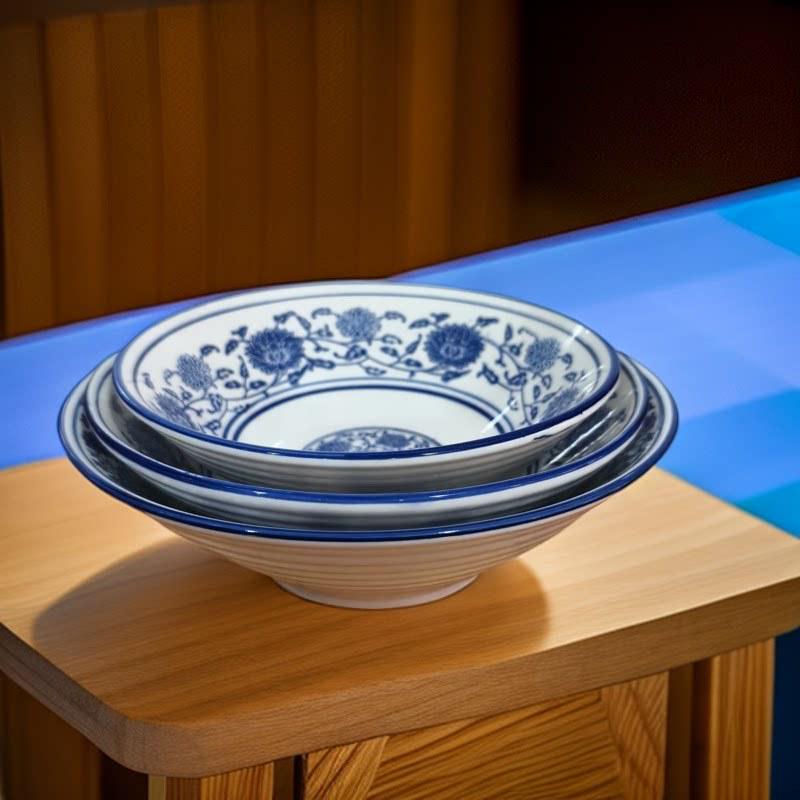 Retro Blue and White Porcelain Noodle Bowl for Creative Dishes: Zha Jiang Mian, Maocai, Liangpi, Chuan Chuan, or Boiled Fish.