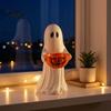 Kid Friendly Halloween Ornaments Resin Ghost Statue with Pumpkin Candy Bowl, Cute Figurine, Trick Multi Functional Storage Figure or Treat Holder for