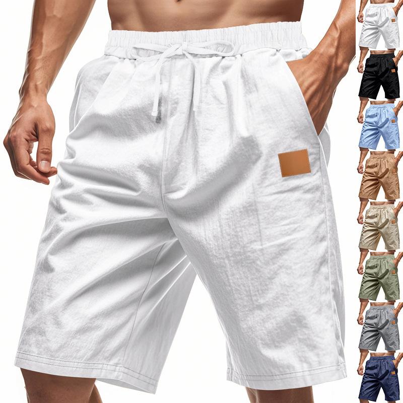 Summer Solid Color Men's Plus Size Thin Linen Breathable Beach Sports Casual Loose Shorts for Men