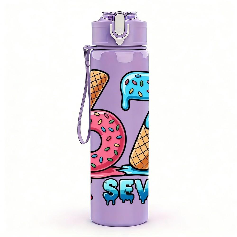 1PC Sixty Seven Retro Pop Number Graffiti Print 750ml Color Plastic Sports Water Bottle Leakproof Flip Straw Lid Suitable for Sports Office Home Use