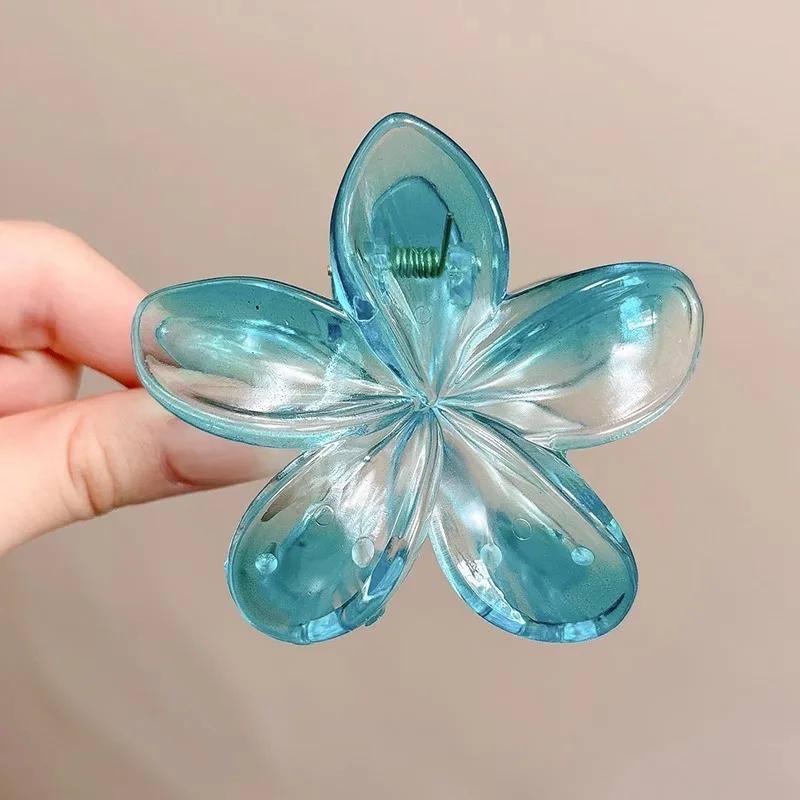 New Gradient Flower Hair Claw Clips Non-Slip Hair Clips for Women Cute Shark Clips Hawaiian Hair Flower Clip Large Plumeria
