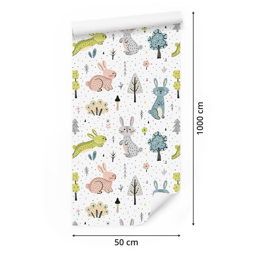 Wallpaper Cheerful Bunnies In the Forest for the Living Room and Bedroom 50x1000