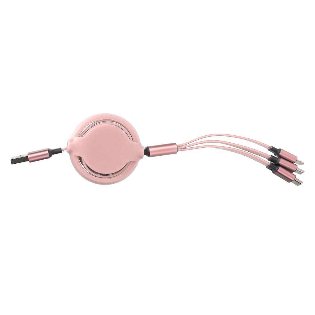3‑in‑1 USB Charging Cable Multi Retractable Fast Charger Cord for IOS Type C Micro PortPink