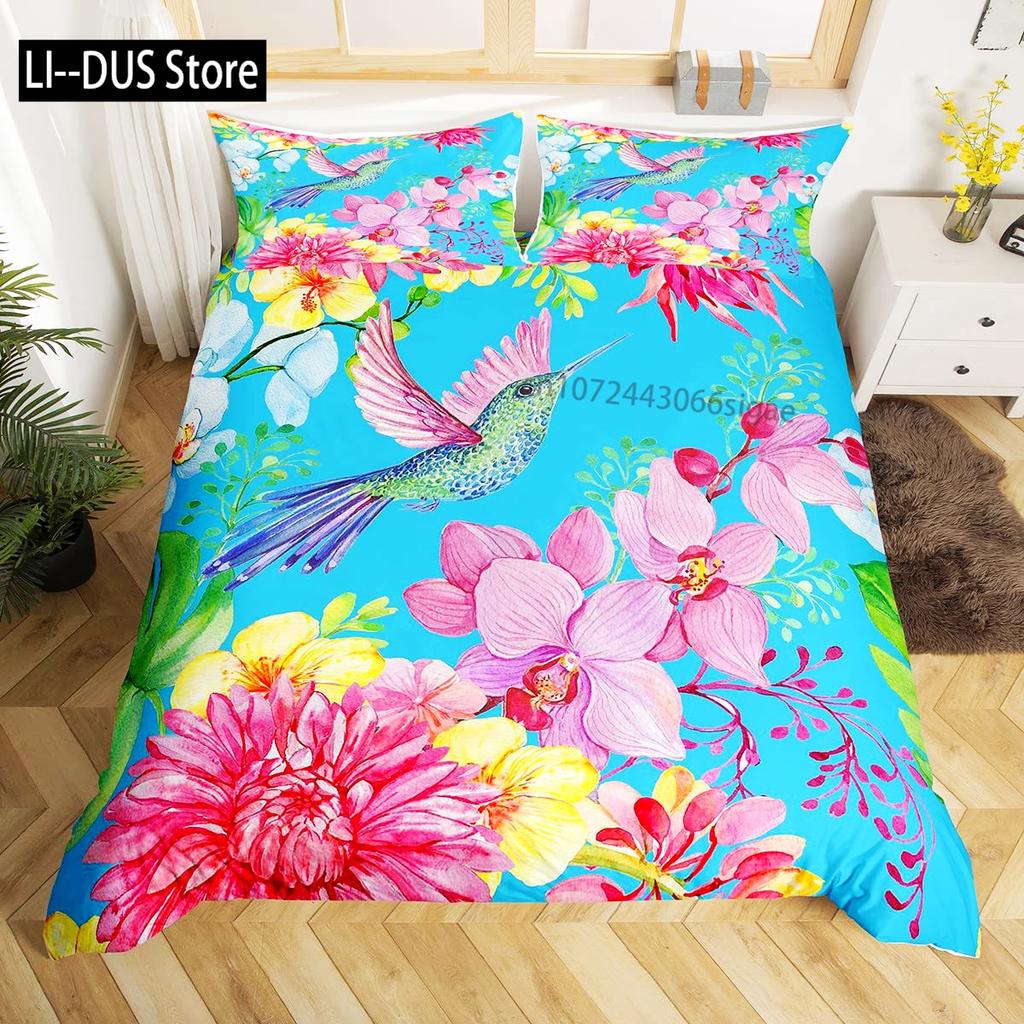 Watercolor Hummingbird Duvet Cover Set Decorative 3 Piece Bedding Set With 2 Pillow Shams Full King Queen Size Bedroom Decor