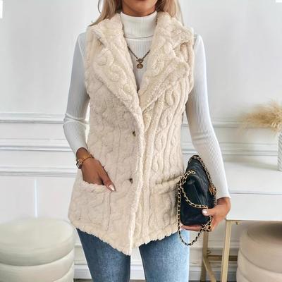 Women's Temperament Cardigan Soild Plush Vest Jacket