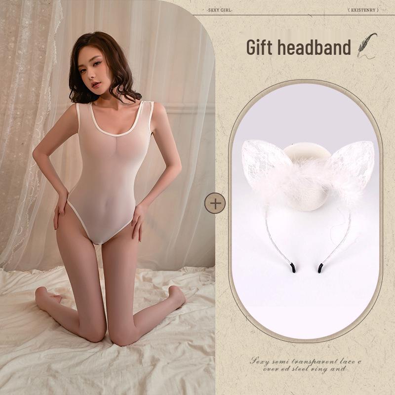 Night Listen Fragrance Lingerie: Sexy See-through Japanese Sling Bodysuit with Open Crotch, Swimsuit-style Pajamas