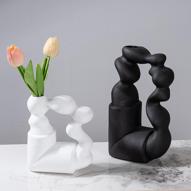 Ceramic Vase Hollowed-out Geometric Twisted Abstract Art Ornaments Flower Vase Flower Arrangement Accessories Home Decoration