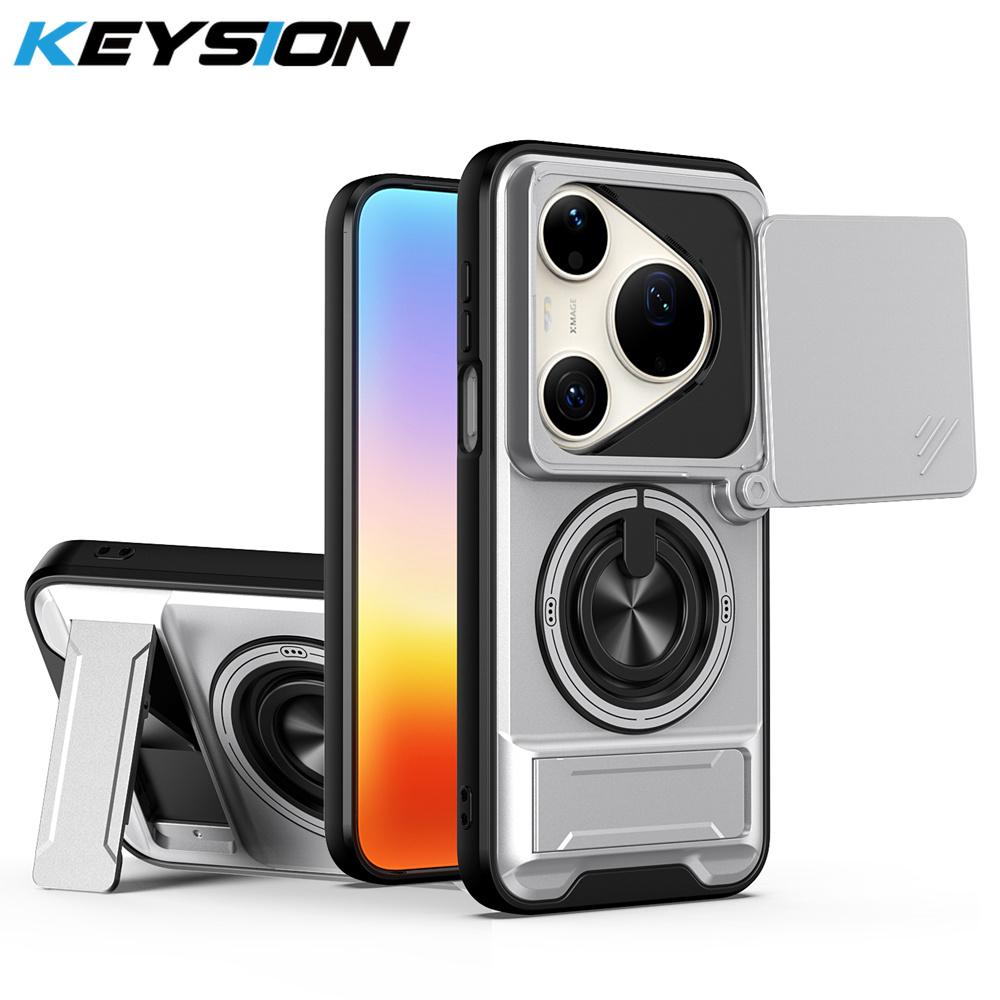 KEYSION Magnetic Phone Case for Huawei Pura 90s Pro Max Slide Camera Protection Upright Kickstand 360°Ring Shockproof Back Cover