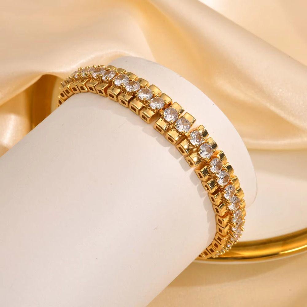 Jewelry Block Chain Bracelets Waterproof Cubic Zirconia Bangle  Jewelry Accessories