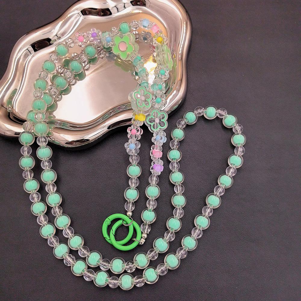 

Элегантный цветочный чехол для телефона через плечо с акриловой цепочкой из бисера. С подвеской в виде шнурка с жемчужиной для женщин. зелёный