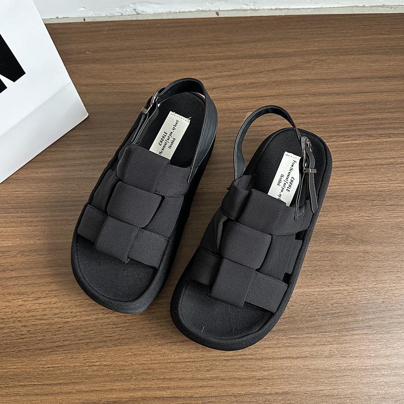 Premium sandals women's summer outer wear 2025 new super fire thick sole heightening woven seaside vacation sandals