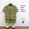 Children Casual Summer Short-sleeved Suit Set Boy's Handsome Photography Catwalk Performance Costume Kids Blazer Shorts Outfit