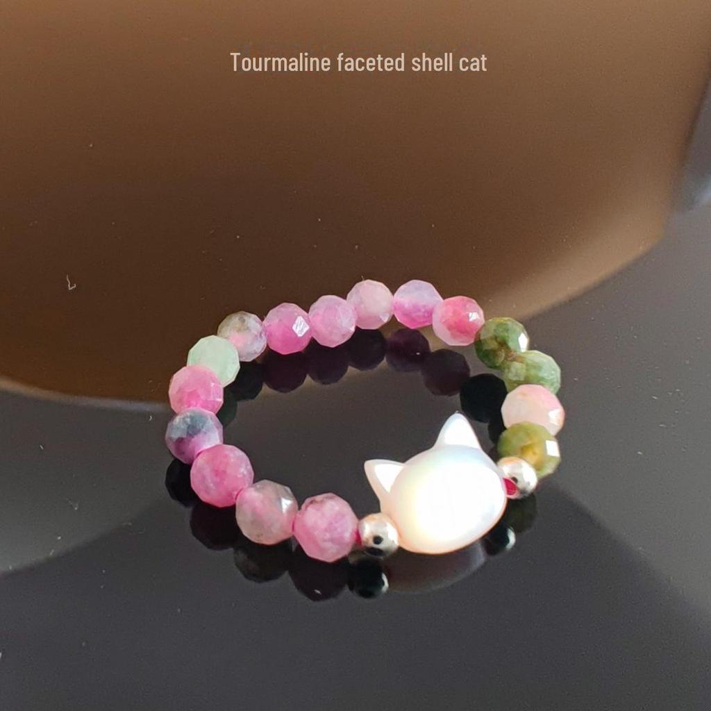 Anello con Perline Gatto: Design Testa di Gatto Bianco e Nero per Donne, Regalo Trendy e Versatile per Amiche.
