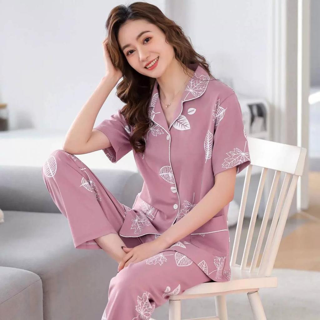 Pure cotton pajamas women's summer short-sleeved trousers two-piece set spring and summer loose casual loungewear can be worn outside