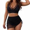 1011 European and American Sexy Bikini Split Mesh Skirt Three-piece Set Solid Color Plus Fat Large Size Swimsuit Women
